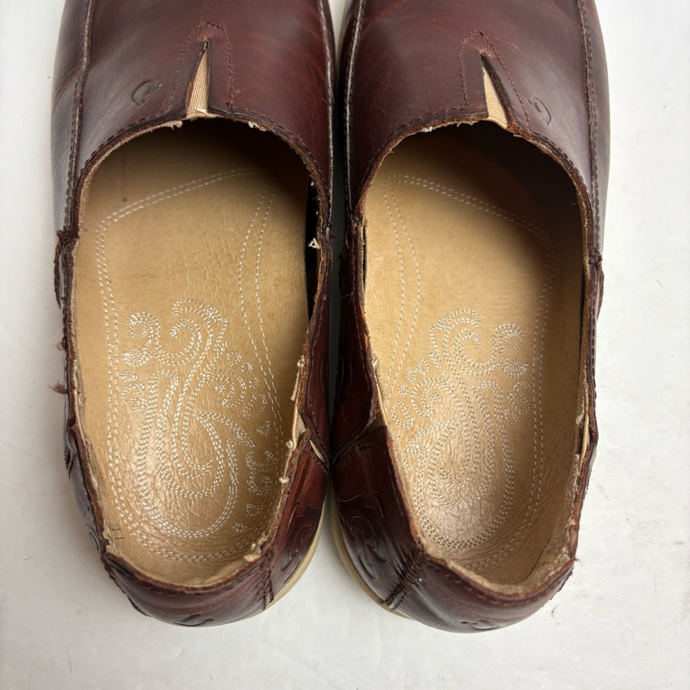 Olukai Kama’aina Men’s Slip on Loafers Brown Leather Tooled Size 9 - Picture 8 of 11